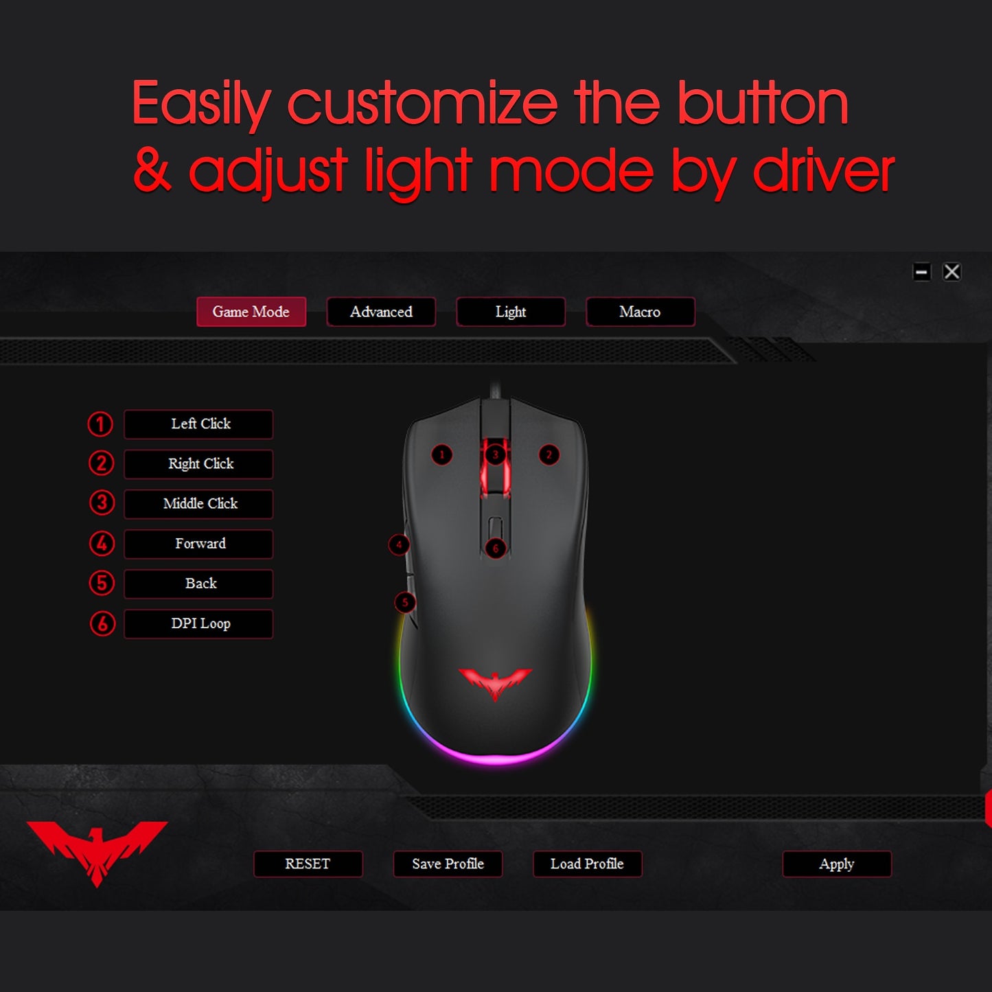 RGB Gaming Mouse Wired PC Gaming Mice with 7 Color Backlight 6 Buttons Up to 6400 DPI Computer USB Mouses Black MS732